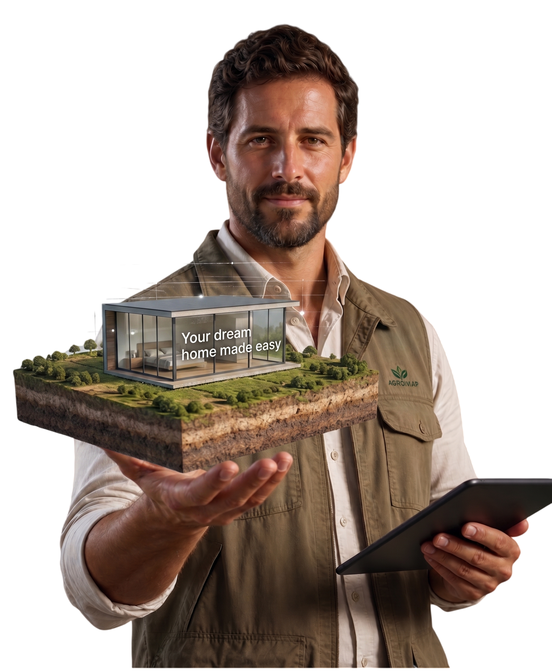 Land surveyor holding a 3D land parcel model